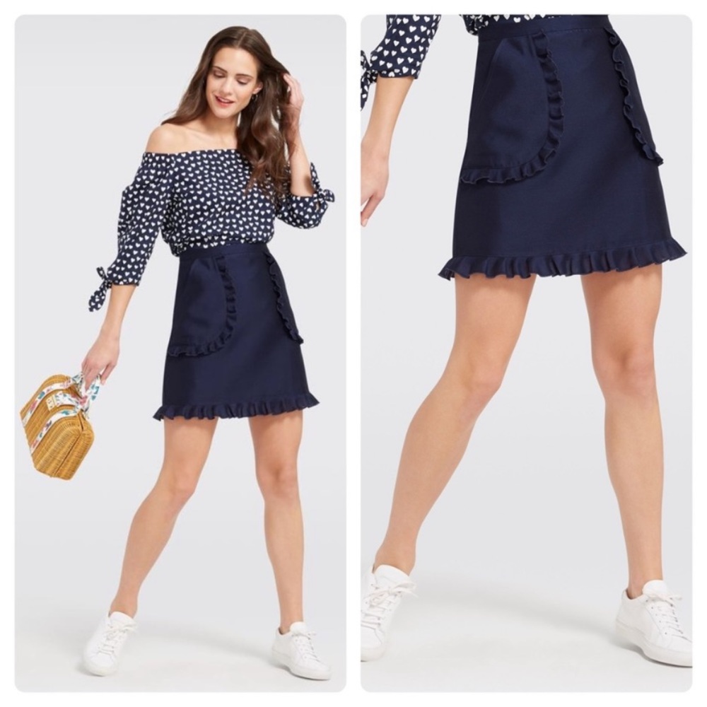 Draper James Navy Blue Ruffle Pocket Skirt Reese